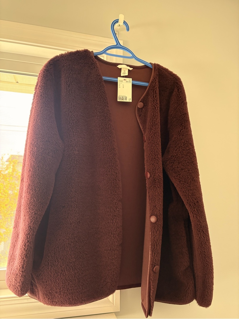 H&M Womens Burgundy Sherpa Cardigan Jacket